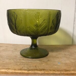 SOLD Vintage FTD 1978 Green Glass Goblet Leaf Bowl & Stem Pedestal